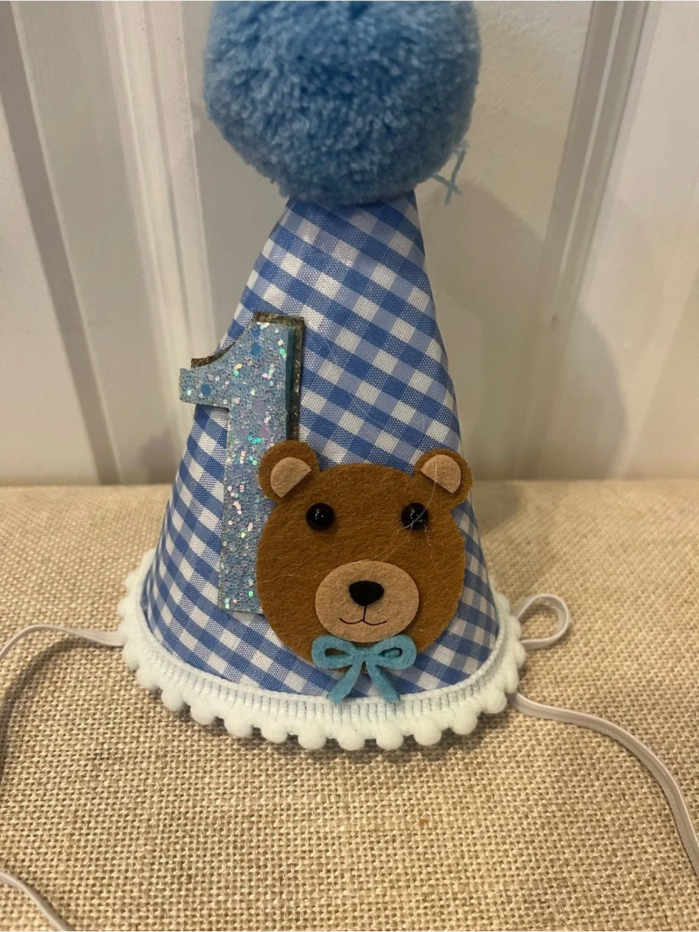 NWT 1ST BIRTHDAY HAT FOR DOG- BLUE & WHITE GINGHAM